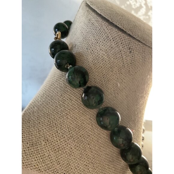 24" Faux Malachite Beaded Spring Ring Clasp Necklace - Picture 5 of 5